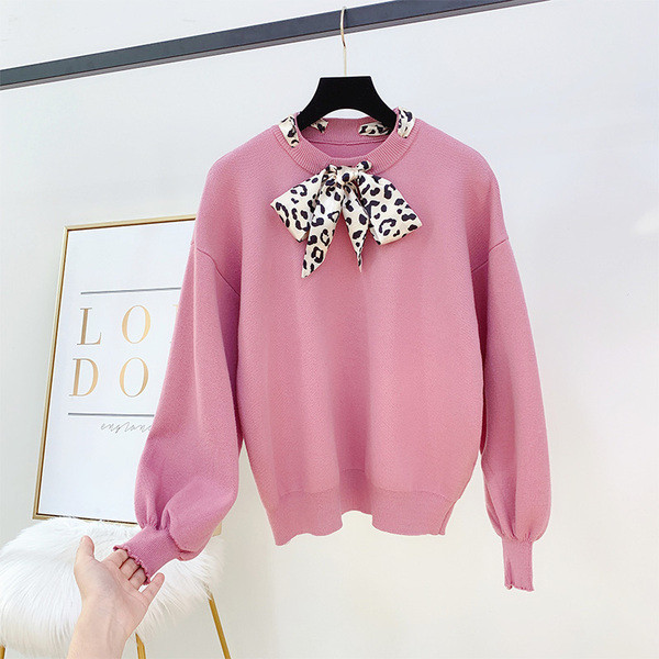 Női pulóver több színben leopárd szalaggal