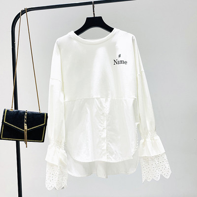 Új modell női blúz O-nyakú és lótusz ujjú