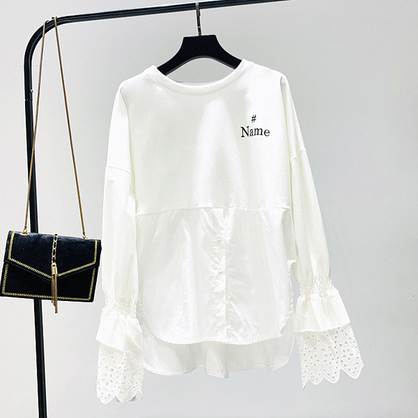 Új modell női blúz O-nyakú és lótusz ujjú