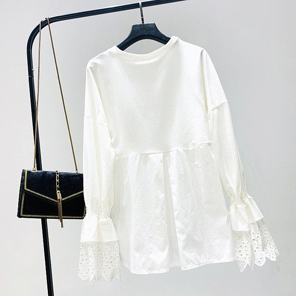 Új modell női blúz O-nyakú és lótusz ujjú