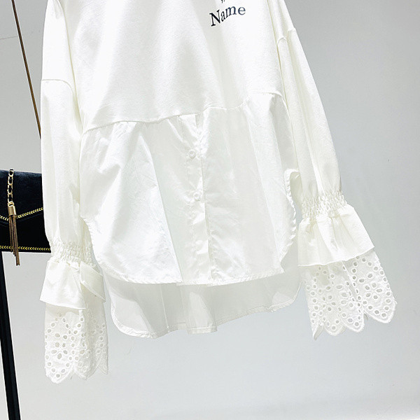 Új modell női blúz O-nyakú és lótusz ujjú