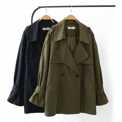 Модерно дамско дълго палто с копчета и джобове в два цвята 