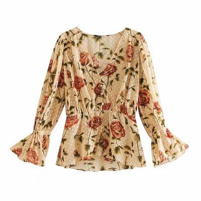 Női ing mély spitz nyakkivágással és világos színű gombokkal