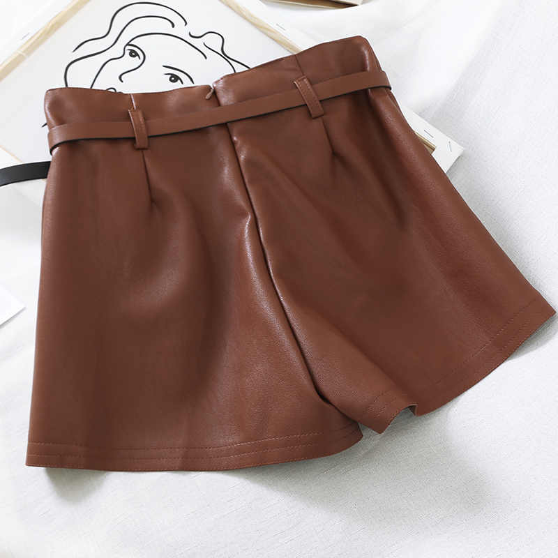 Női bőrnadrág magas derékkal és övvel, fekete és barna színben