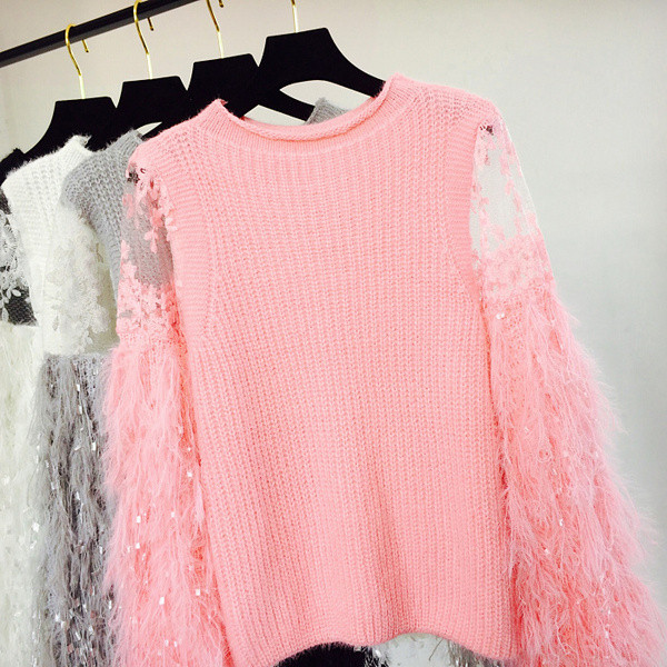 Pulover de dama model nou cu tul si decolteu O in mai multe culori