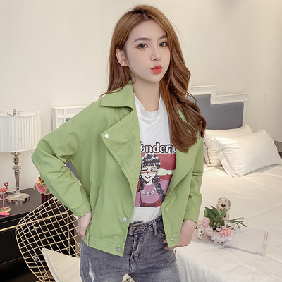 Geaca scurta casual de dama in doua culori cu cravate - verde si bej