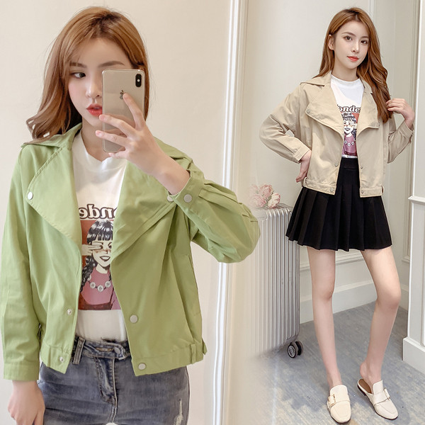 Geaca scurta casual de dama in doua culori cu cravate - verde si bej