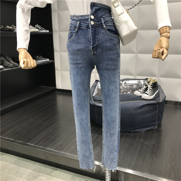 Modern női farmer egyenes modell kék és fekete színben