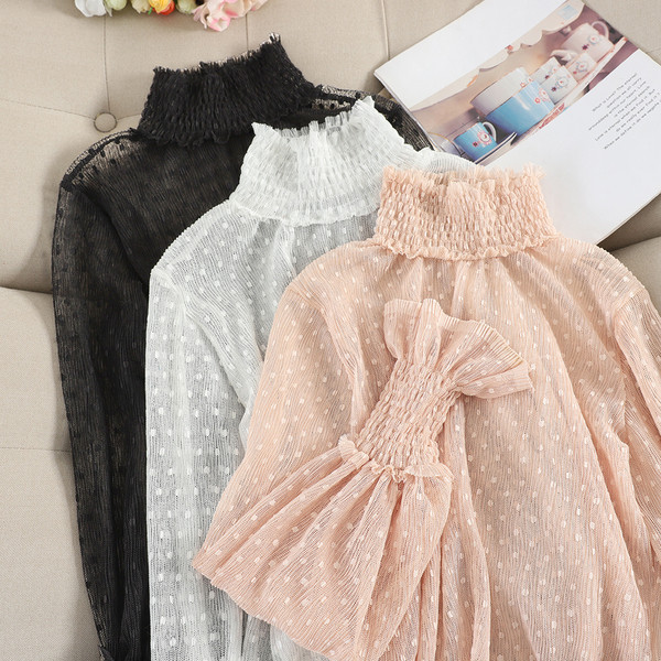 Modern női pöttyös ing pólógallérral, több színben