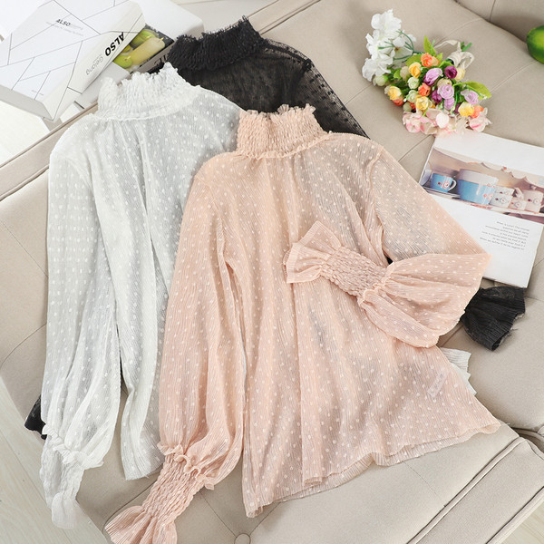 Modern női pöttyös ing pólógallérral, több színben