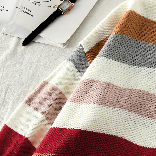 Pulover de dama lat cu dungi colorate