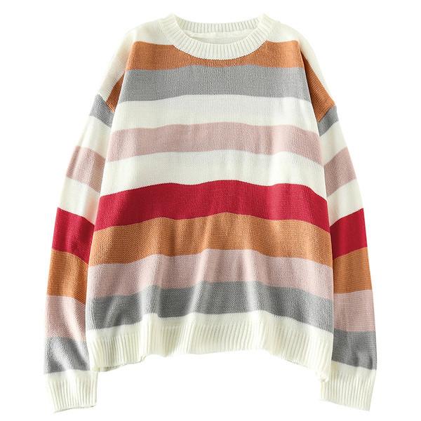 Pulover de dama lat cu dungi colorate