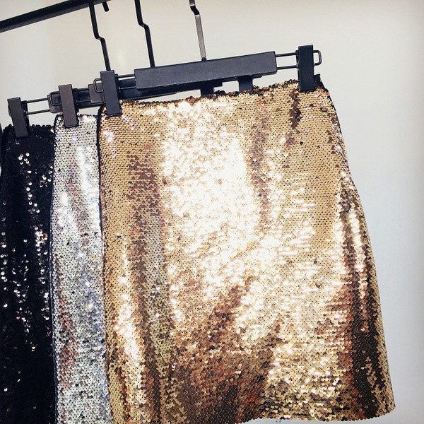 Stílusos női szoknya flitterekkel, magas derékkal több színben