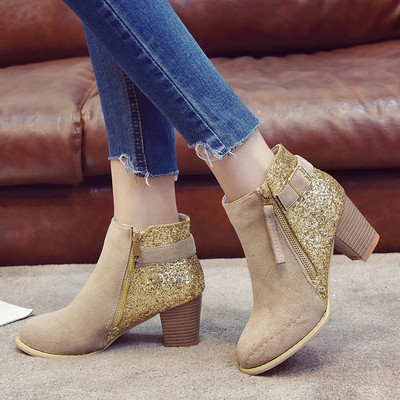 Női csizma ÚJ modell vastag sarokkal, fényes hatással több színben