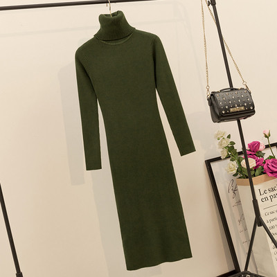 Rochie de dama de iarna din tricotat subtire cu guler inalt in mai multe culori