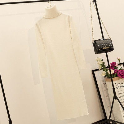 Rochie de dama de iarna din tricotat subtire cu guler inalt in mai multe culori