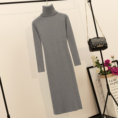 Rochie de dama de iarna din tricotat subtire cu guler inalt in mai multe culori