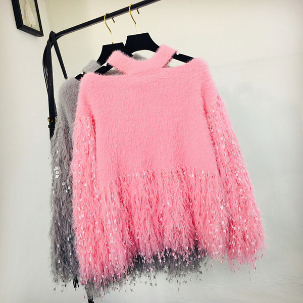 Női téli pulóver rojtokkal, három színben