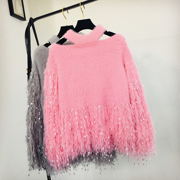 Női téli pulóver rojtokkal, három színben