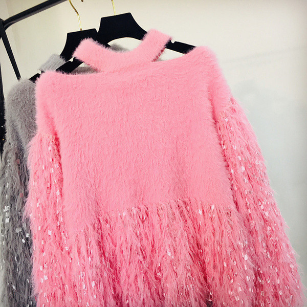 Női téli pulóver rojtokkal, három színben