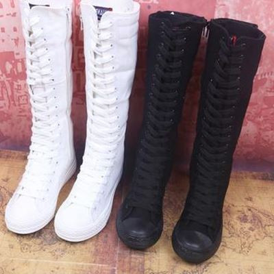 Cizme casual dama cu sireturi in alb si negru