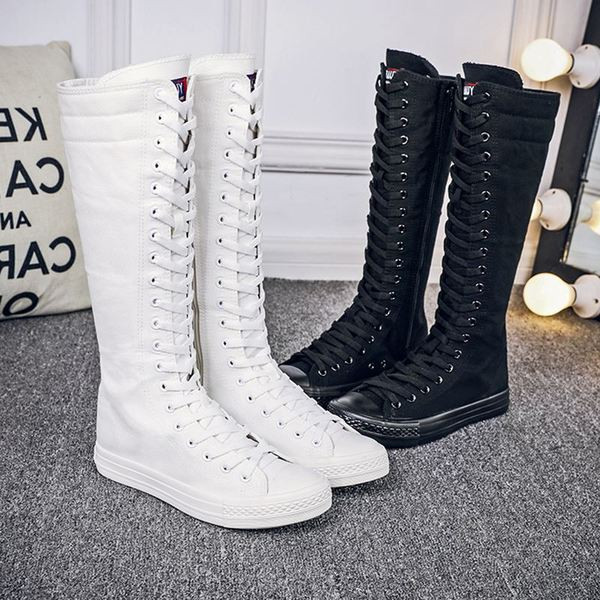 Cizme casual dama cu sireturi in alb si negru