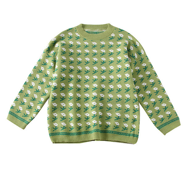 Új modell női pulóver virágmintával és O-nyakkal