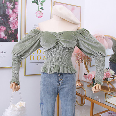 Bluza de dama model nou cu umerii goi din catifea