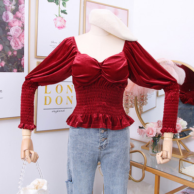 Bluza de dama model nou cu umerii goi din catifea