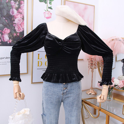 Bluza de dama model nou cu umerii goi din catifea