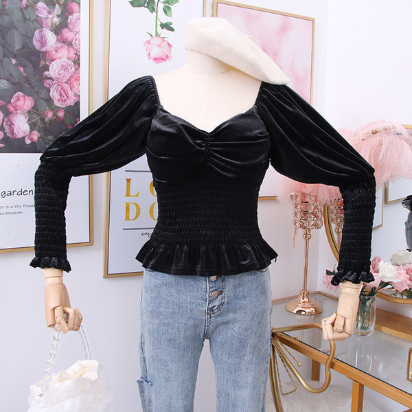 Bluza de dama model nou cu umerii goi din catifea