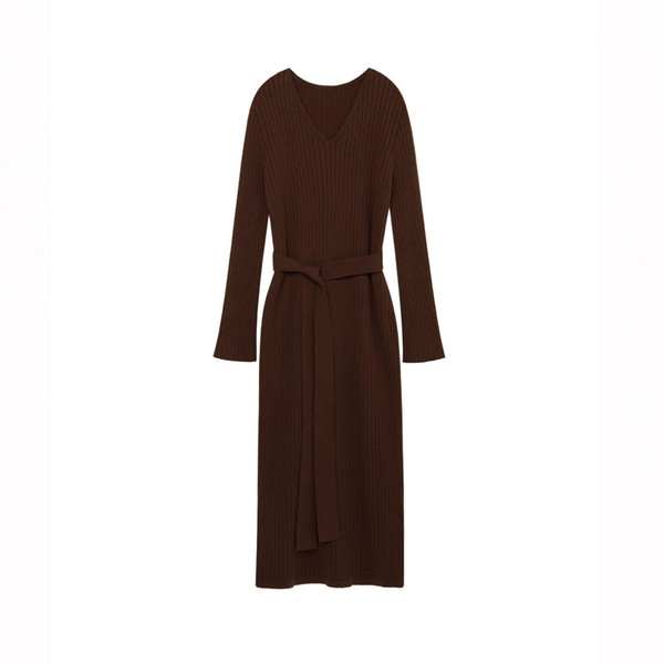 Vékony kötésből készült női téli ruha övvel több színben