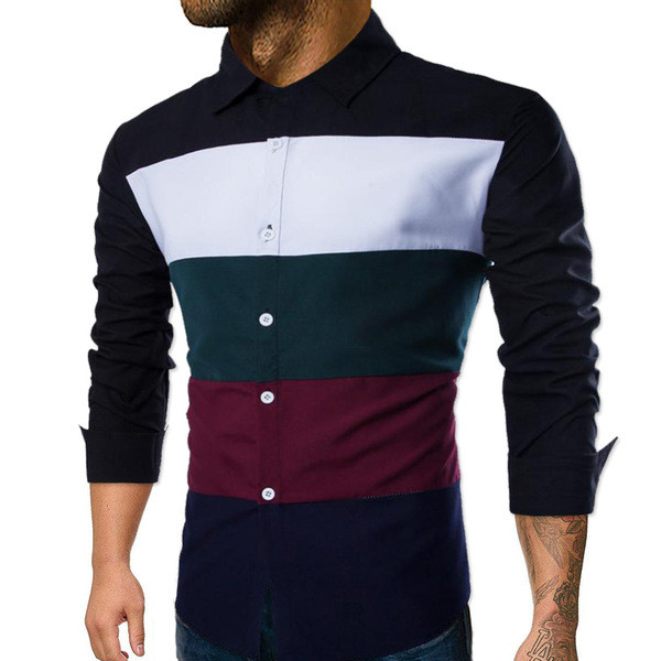 Modern férfi csíkos ing klasszikus gallérral és hosszú ujjú több színben