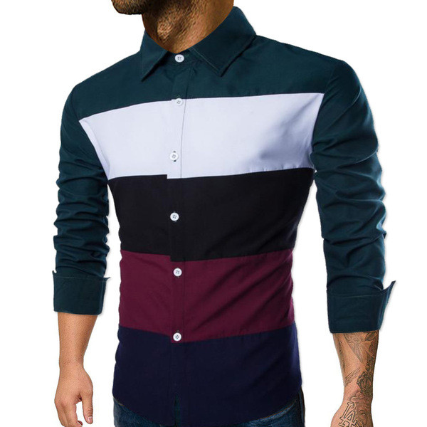 Modern férfi csíkos ing klasszikus gallérral és hosszú ujjú több színben