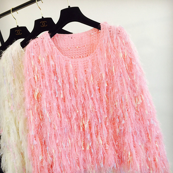 Női téli pulóver O-nyakkal, fehér és fekete színben