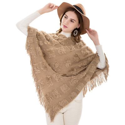 Modern női poncsó rojtokkal, öt színben