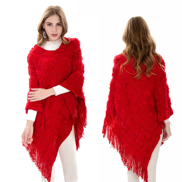 Modern női poncsó rojtokkal, öt színben