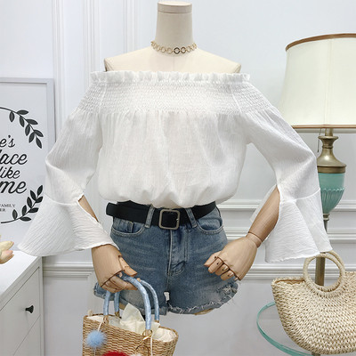 Új modell női blúz csupasz váll és lótusz ujjú több színben