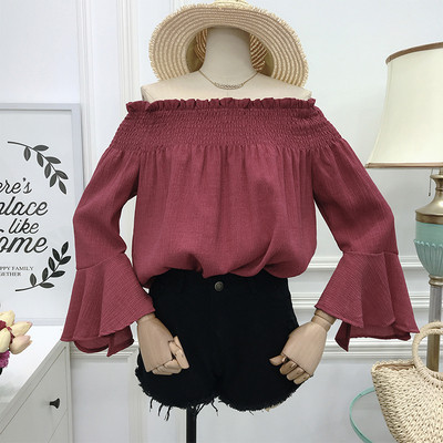 Új modell női blúz csupasz váll és lótusz ujjú több színben