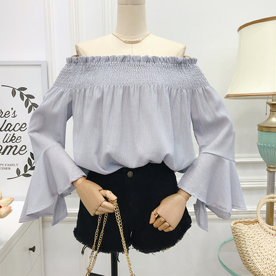 Új modell női blúz csupasz váll és lótusz ujjú több színben