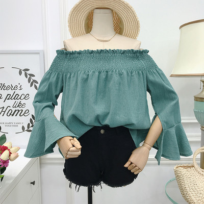 Új modell női blúz csupasz váll és lótusz ujjú több színben