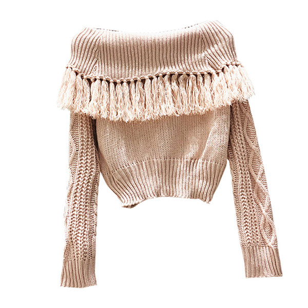 Χειμερινό γυναικείο πουλόβερ με φούντες σε τρία χρώματα