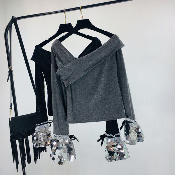 Bluză nouă de damă elegantă, cu efect strălucitor și paiete pe mâneci