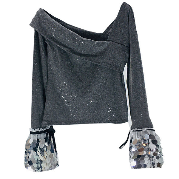 Bluză nouă de damă elegantă, cu efect strălucitor și paiete pe mâneci