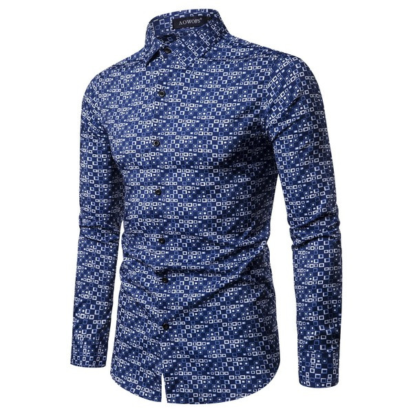 Alkalmi férfi ing klasszikus gallérral és kék gombokkal