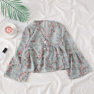 Bluză nouă de damă cu motive florale și decolteu spitz în mai multe culori