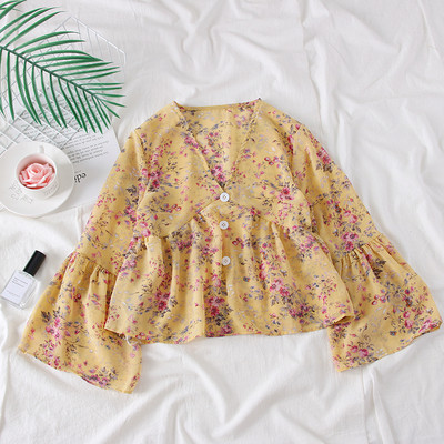 Bluză nouă de damă cu motive florale și decolteu spitz în mai multe culori