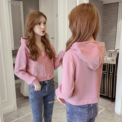 Női alkalmi pulóver három színben cipzárral és kapucnis rövid modellel