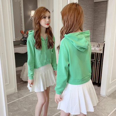 Női alkalmi pulóver három színben cipzárral és kapucnis rövid modellel