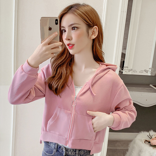 Női alkalmi pulóver három színben cipzárral és kapucnis rövid modellel